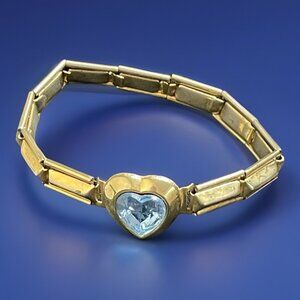 Vintage Childs Expansion Sweetheart Bracelet Jewelry Blue Heart 5.25”